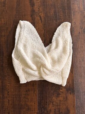 Cream Knitted Twist Front Crop Top
